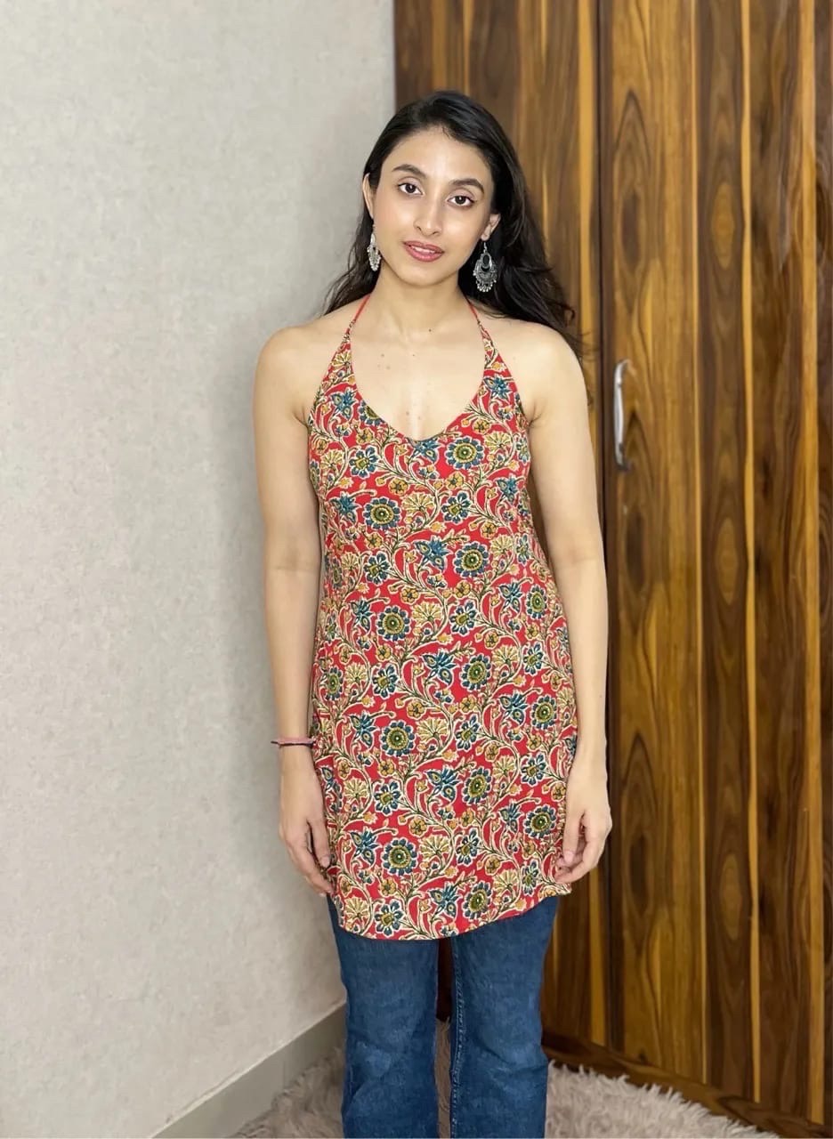 Floral Halter Neck Kurti view 5
