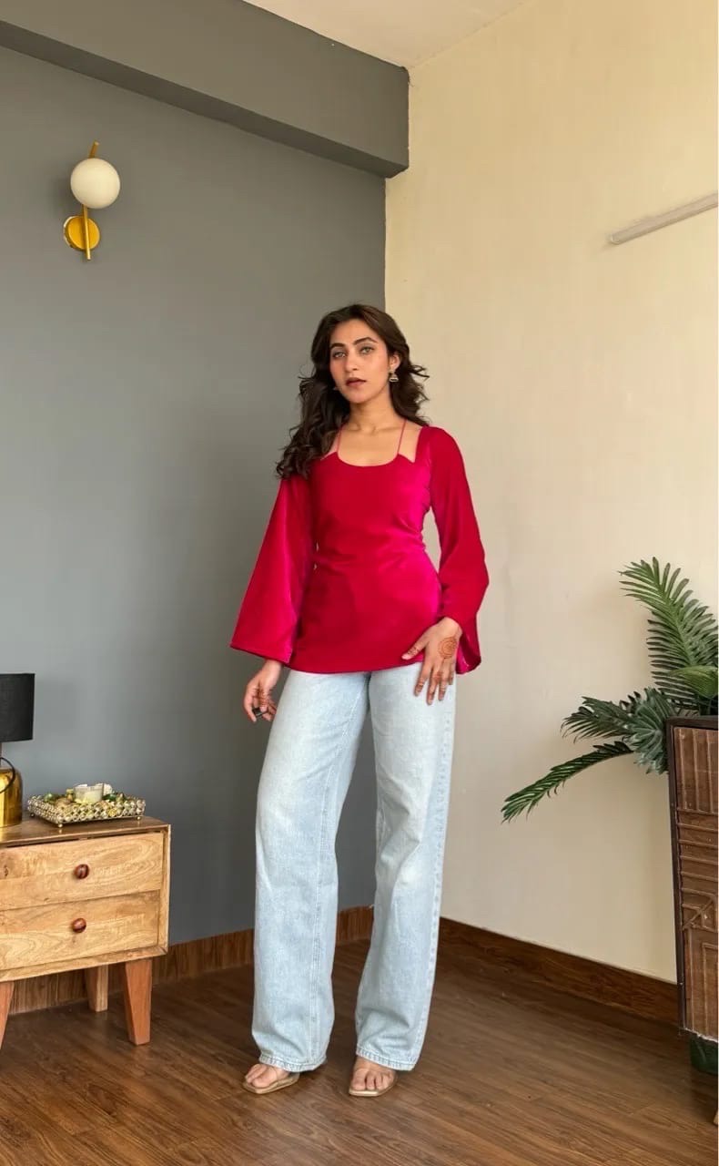 Velvet Halter Neck Kurti view 4
