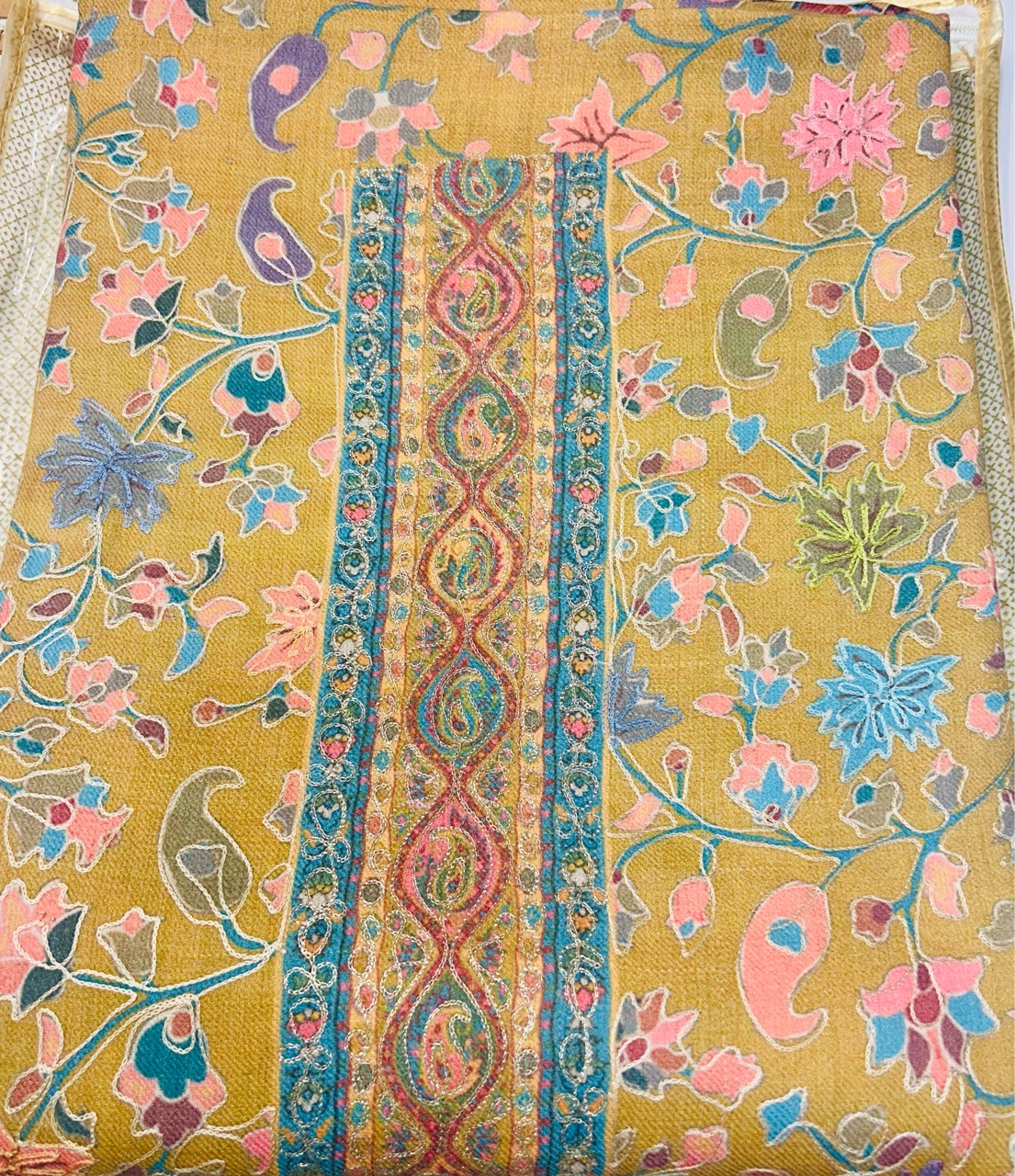 Embroidered Yellow Wool Shawl view 2