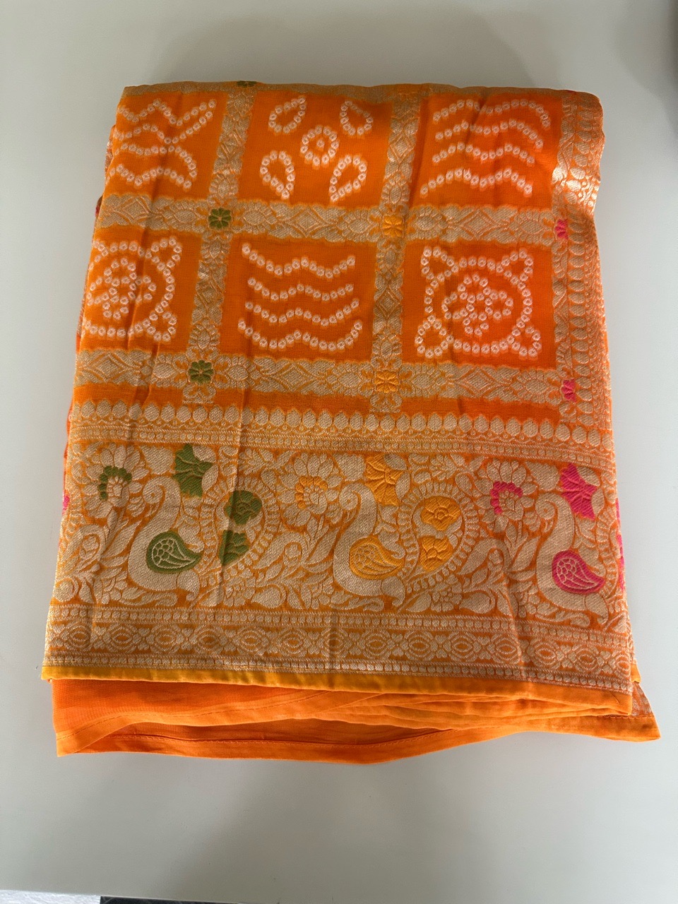 Embroidered Orange Saree view 2