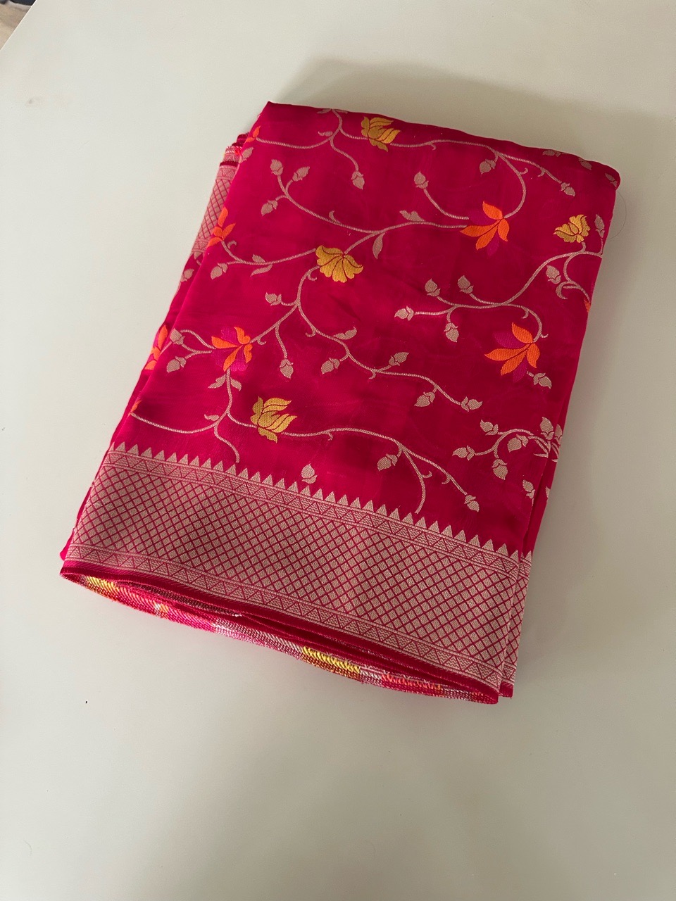 Pink Floral Saree view 2