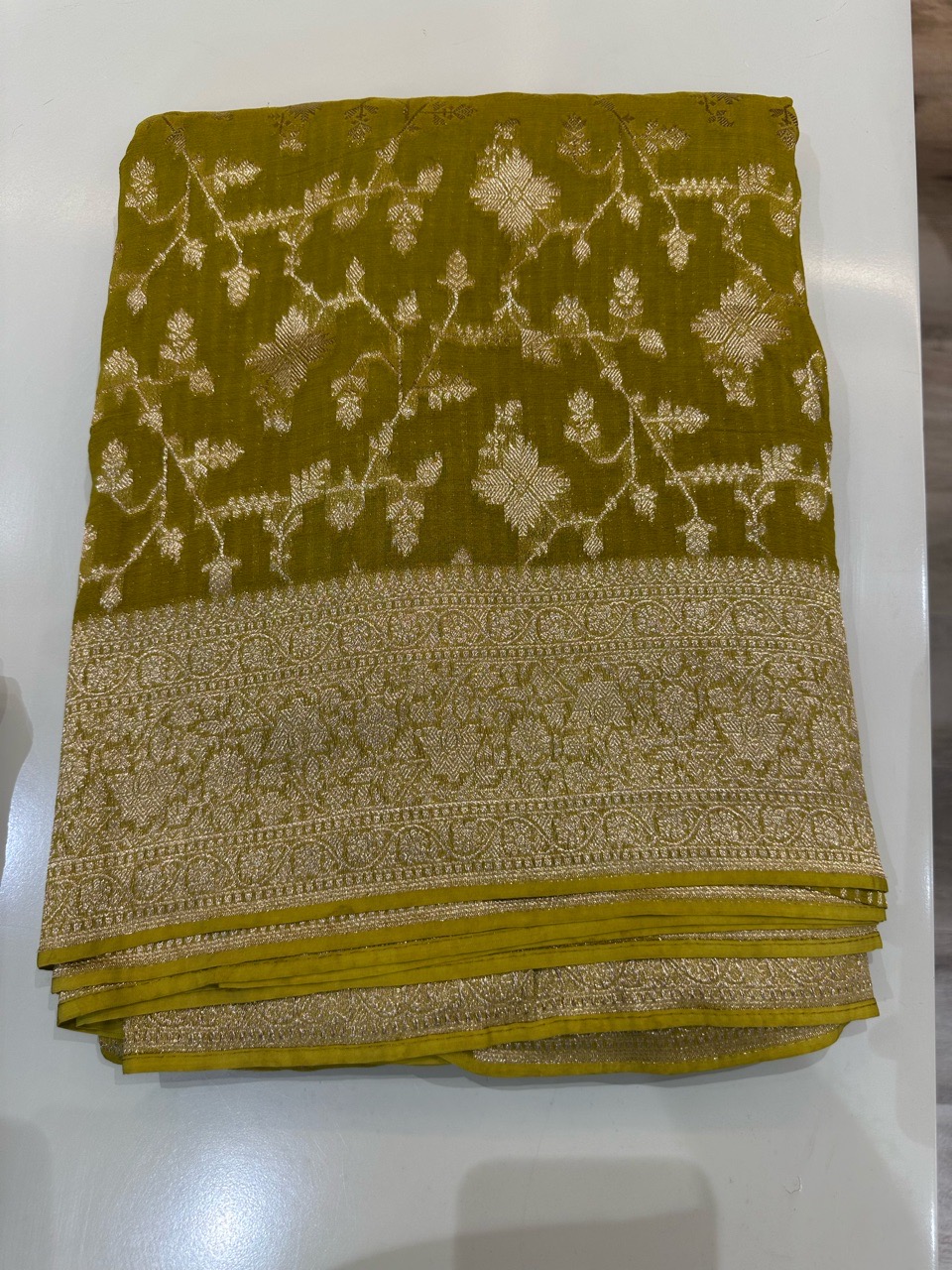 Olive Green Embroidered Saree view 2