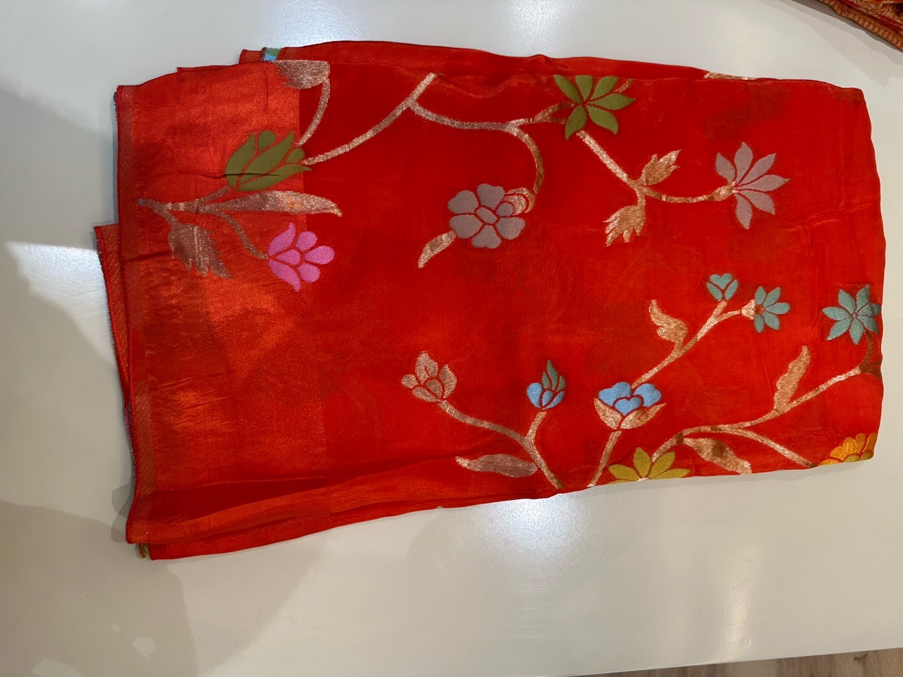 Red Floral Saree view 2