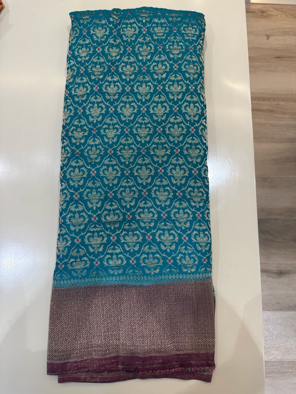 Turquoise Decorative Saree view 2