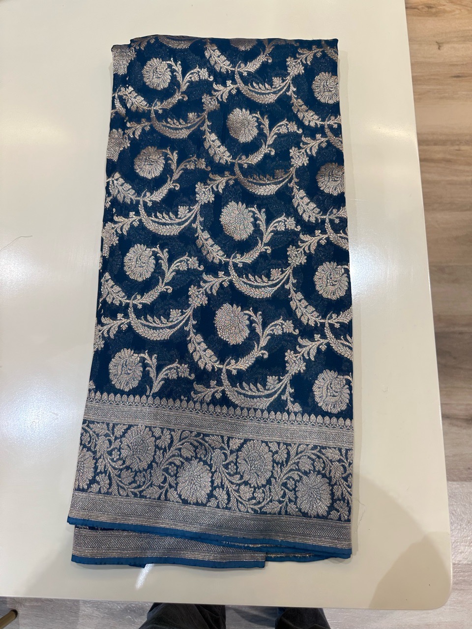 Embroidered Navy Blue Saree view 2