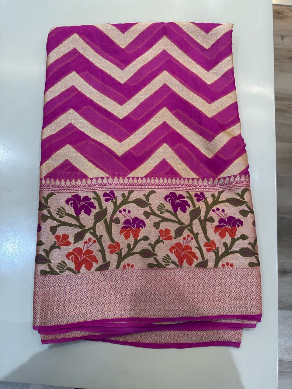 Purple and Gold Chevron Saree view 2