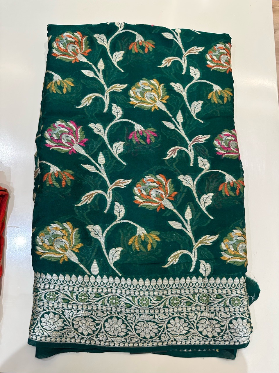 Embroidered Green Georgette Saree view 2