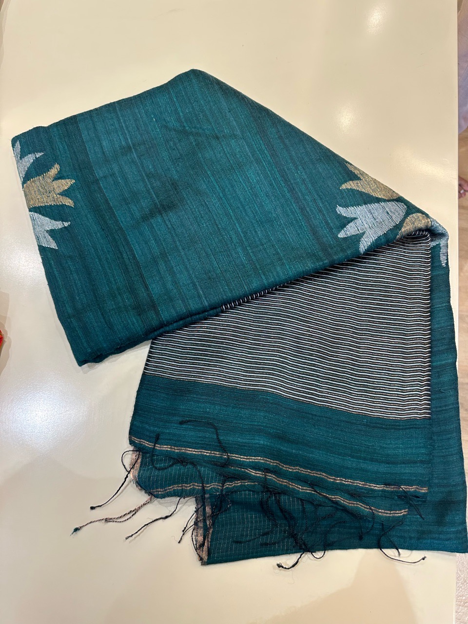 Teal Handwoven Saree view 2