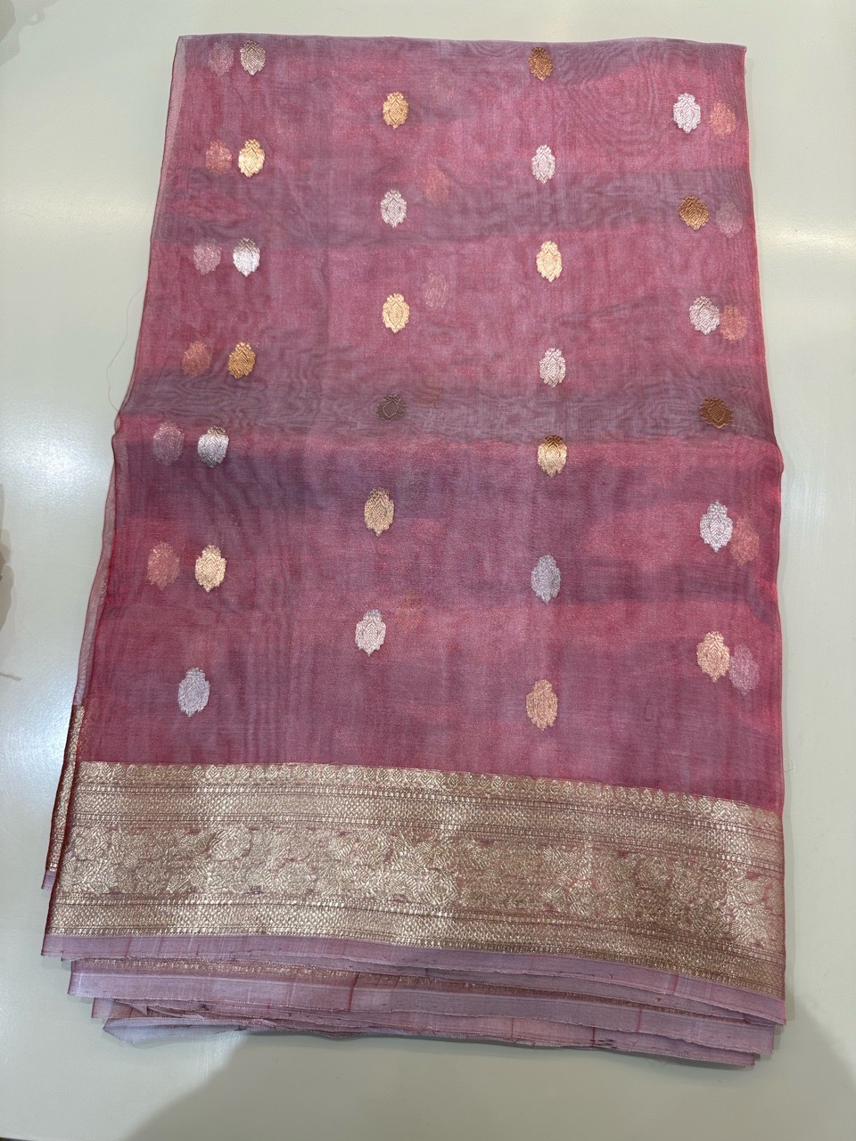 Pink Embroidered Saree view 2