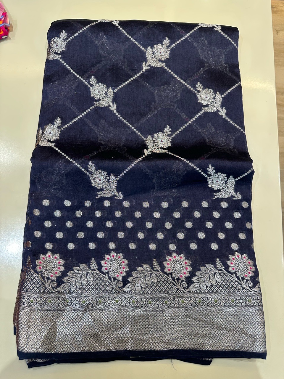 Embroidered Navy Blue Saree view 2