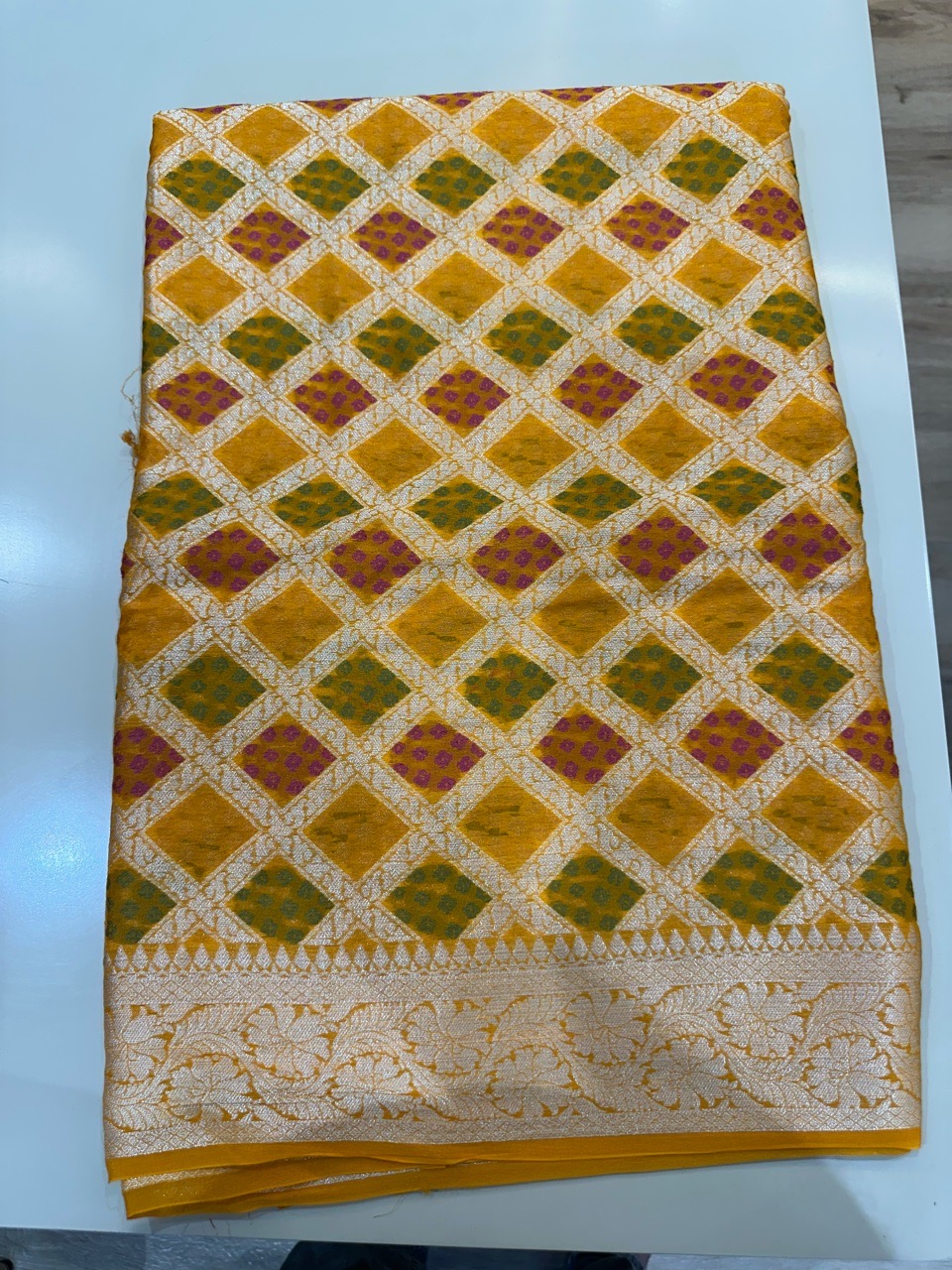 Yellow Geometric Print Saree view 2