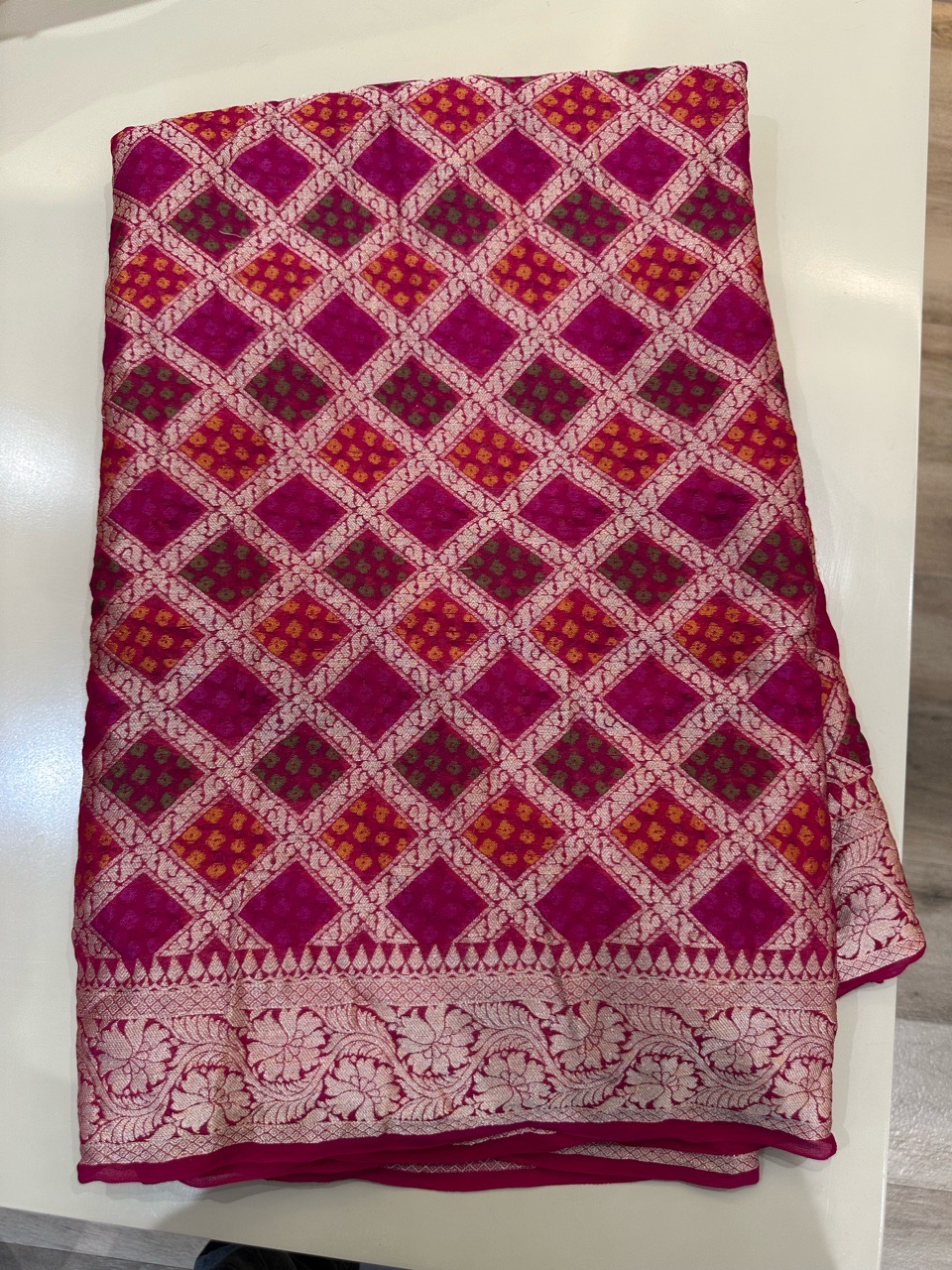 Pink Patterned Saree view 2