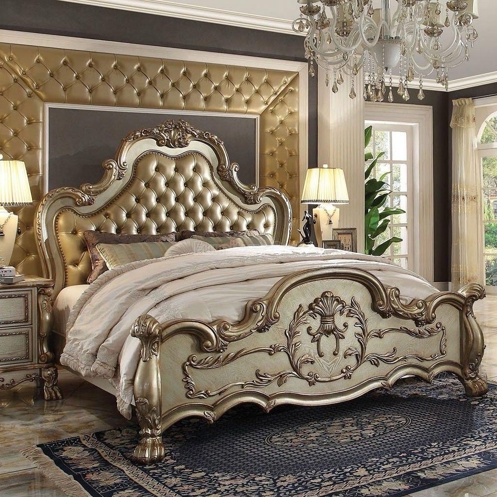Luxurious Golden Upholstered Bed view 2
