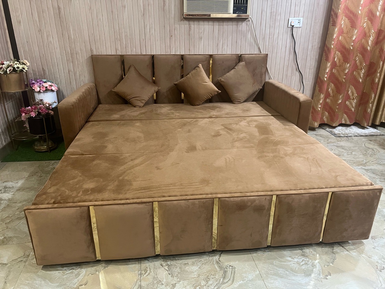 Brown Fabric Sofa Bed view 2