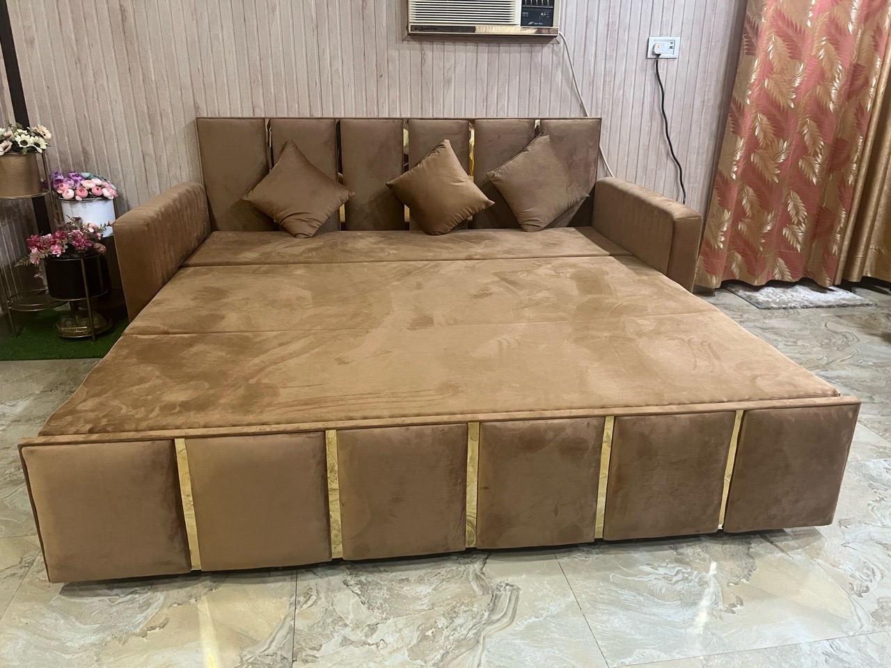 Brown Fabric Sofa Bed view 3