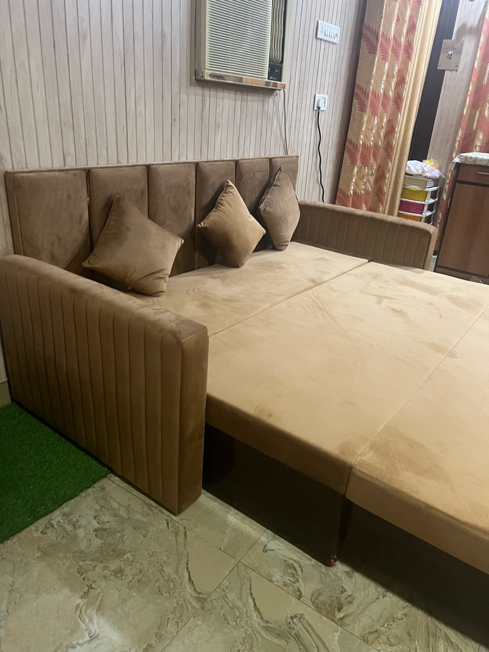 Brown Fabric Sofa Bed view 6