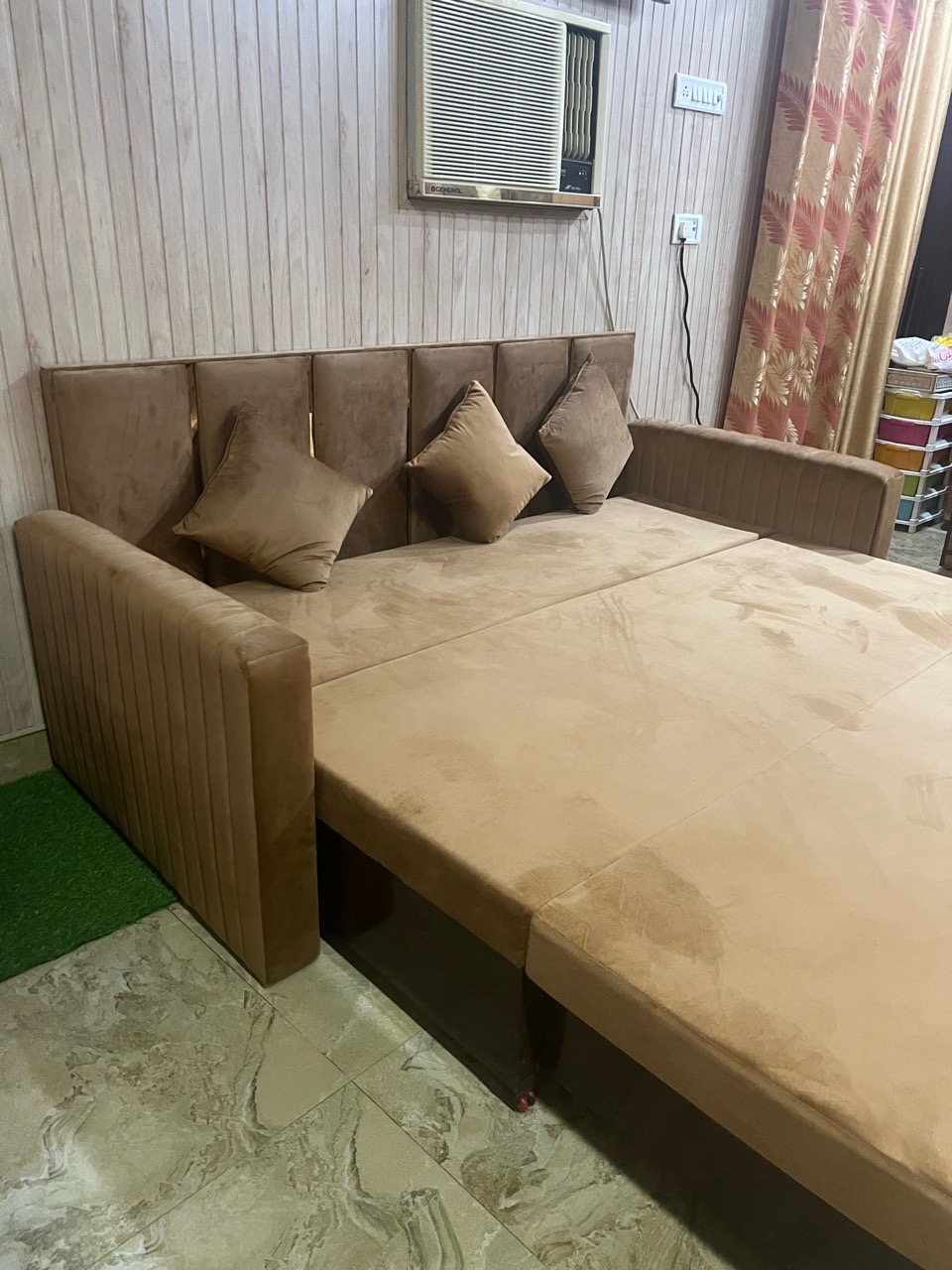 Brown Fabric Sofa Bed view 5