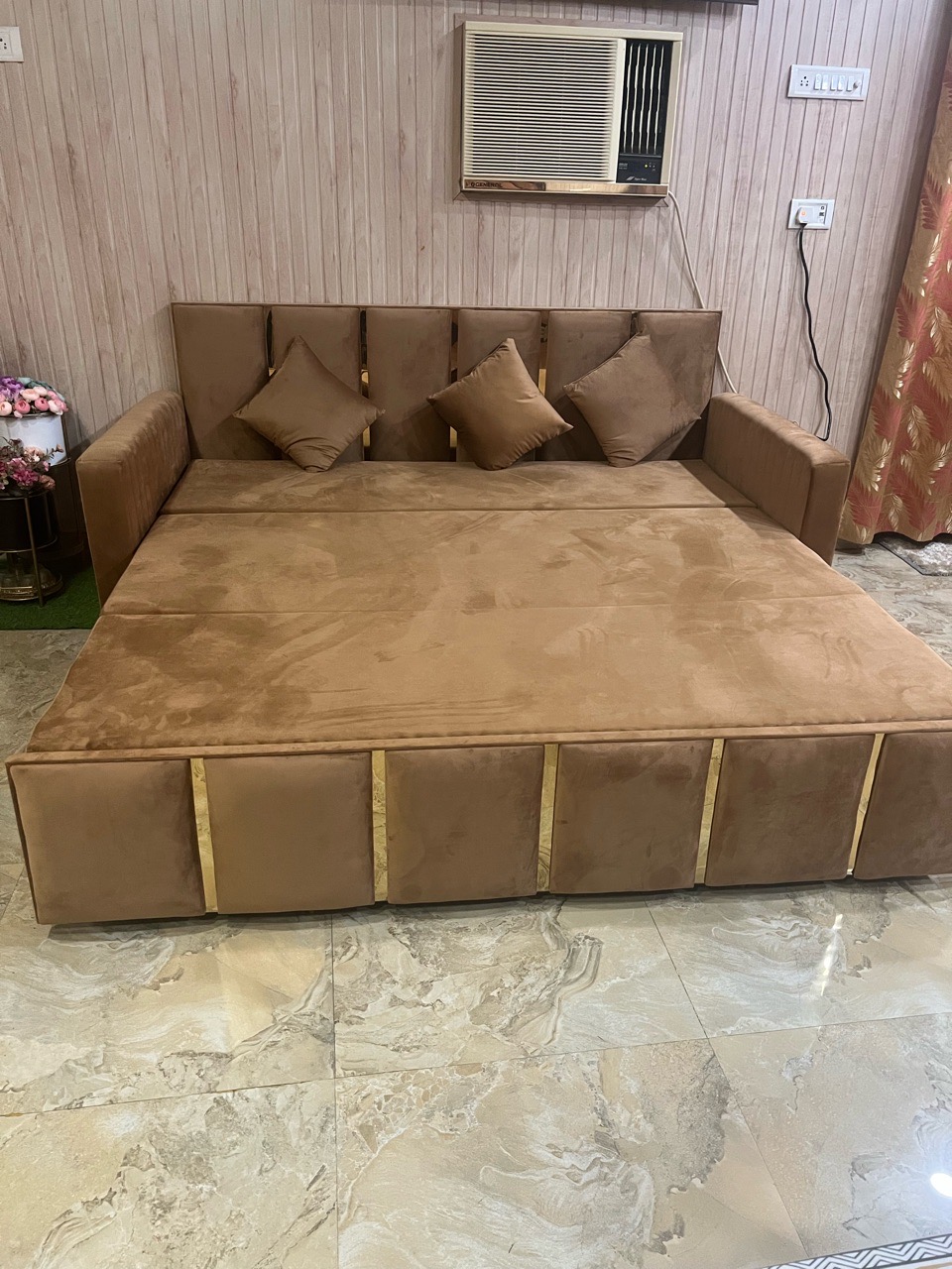 Brown Fabric Sofa Bed view 4